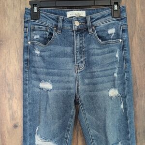 Risen RDP5712 Cropped Frayed Flare Button Fly Distressed Flare Jeans 1/25   Q123